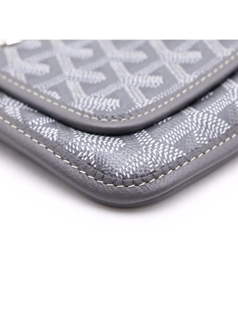Goyard Plumet Canvas Leather Shoulder Bag Pouch Wallet Silver Gray